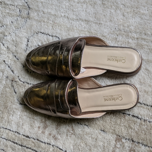 Catherine Malandrino Tuxedo silver metallic slip on loafer mules size 8.5 - Picture 5 of 10